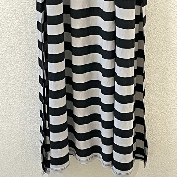 FEVER Maxi Sleeveless Jersey Stripe Belt Side Splits Tank Dress, Black/Gray - L - Picture 3 of 8